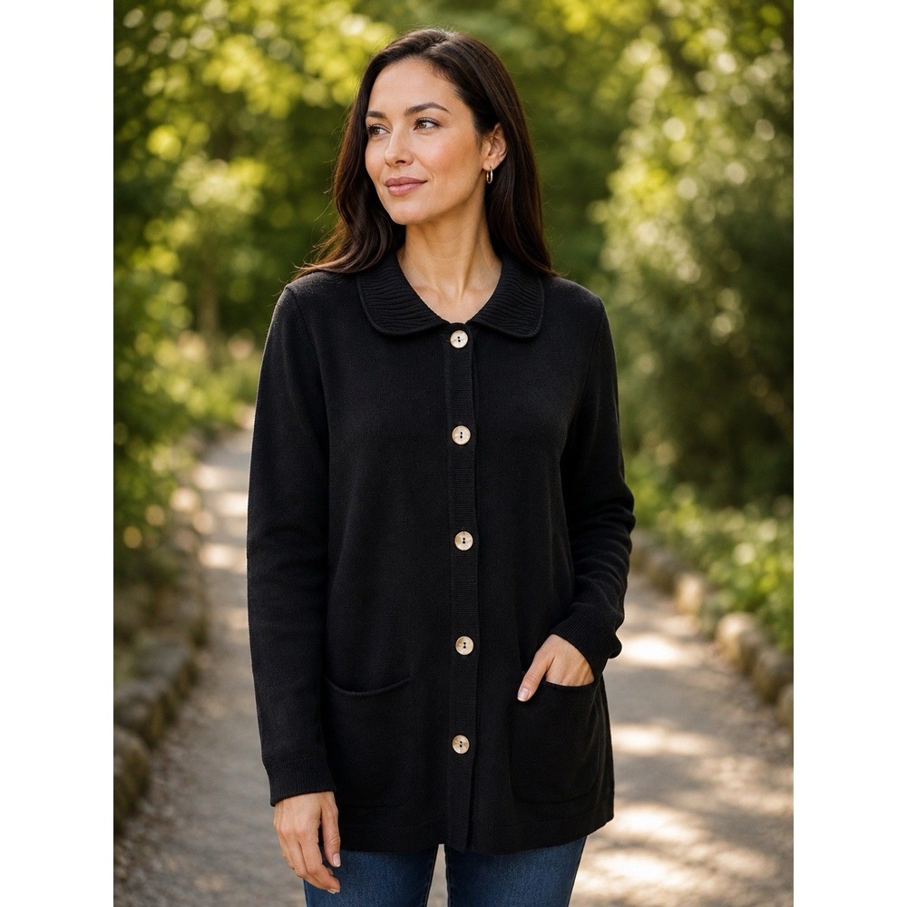 Victoria D'Angelo Vintage Black Button Cardigan Long Raglan Sleeve Sz L